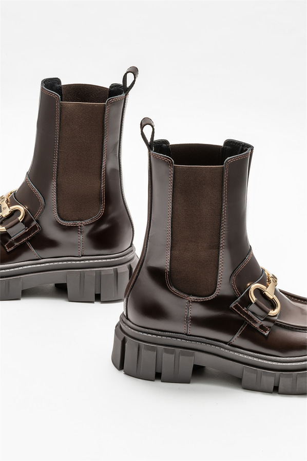 Kahve deri kadın bot, günlük kullanım için - Elle Shoes