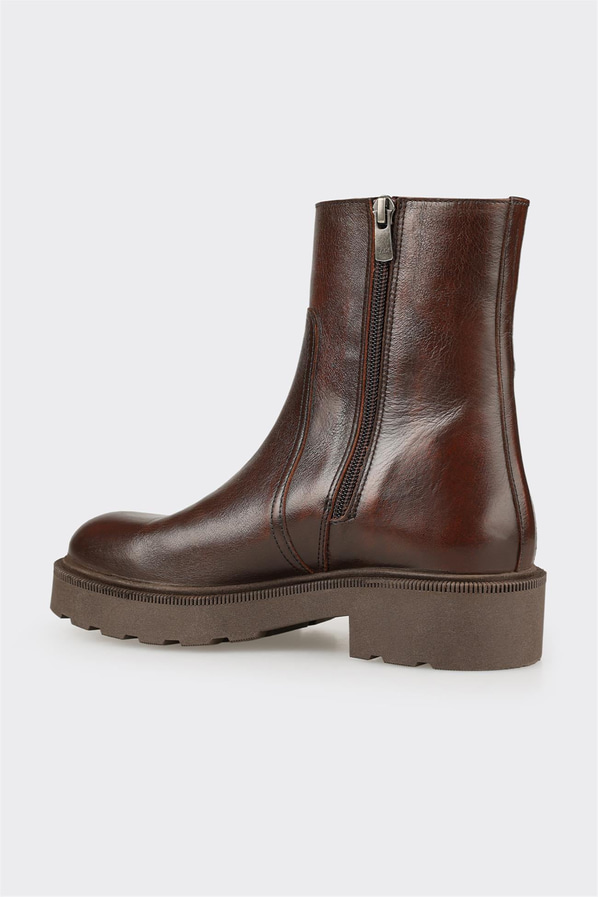 Kahve deri simli kadın bot, rahat kullanım için - Elle Shoes