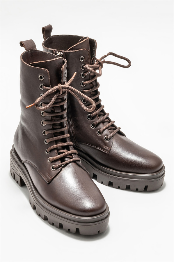 Kahve deri kadın bot, günlük kullanım için - Elle Shoes