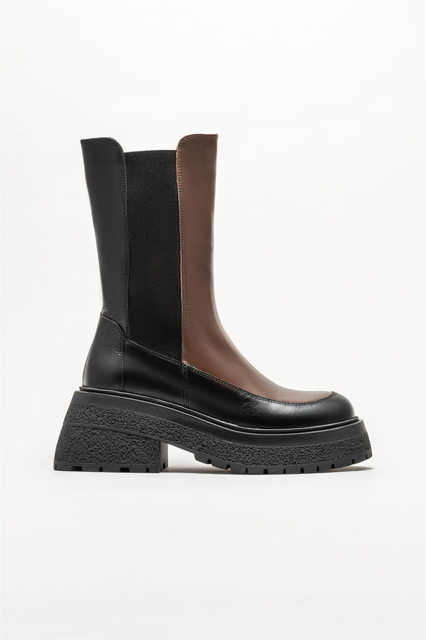 Kahve deri kadın bot, günlük kullanım için - Elle Shoes