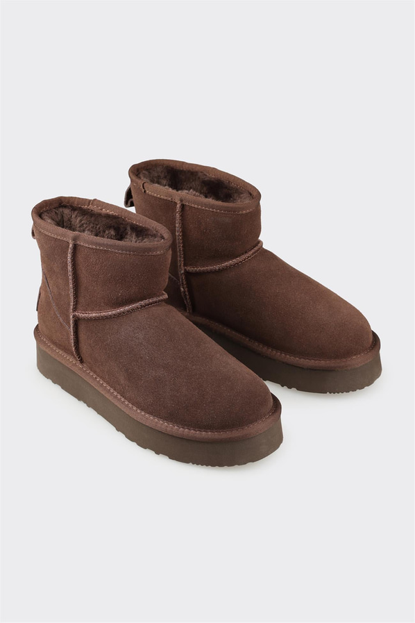 Kahve deri yumuşak dokulu kadın bot, rahat kullanım için - Elle Shoes