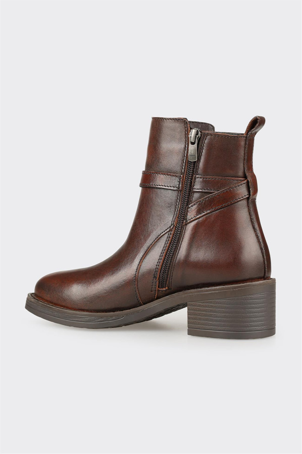 Kahve deri kadın bot, rahat kullanım için - Elle Shoes