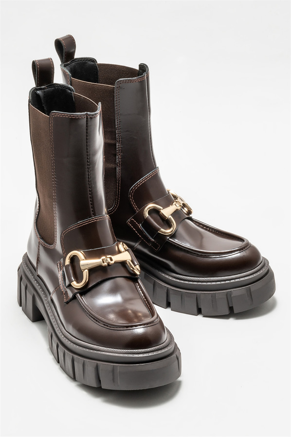 Kahve deri kadın bot, günlük kullanım için - Elle Shoes
