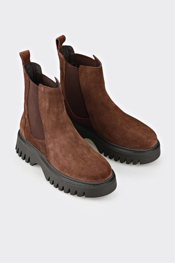 Kahve deri kadın bot, günlük kullanım için - Elle Shoes