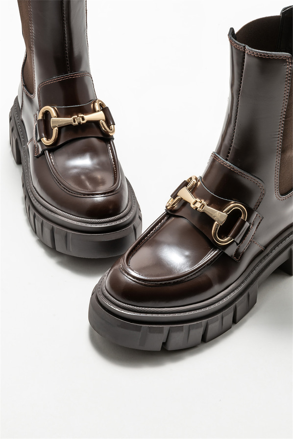 Kahve deri kadın bot, günlük kullanım için - Elle Shoes
