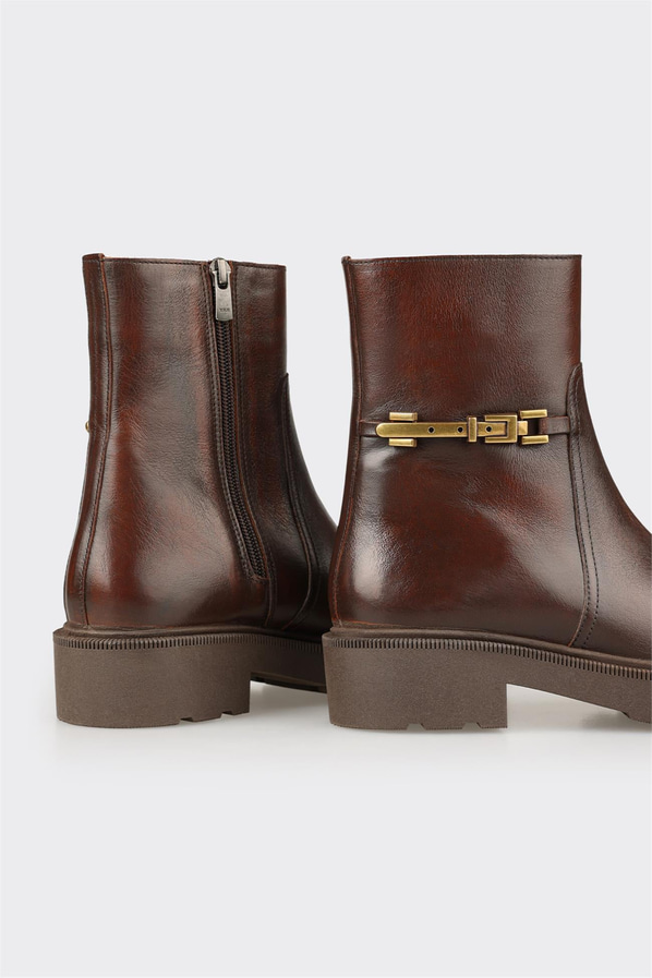 Kahve deri simli kadın bot, rahat kullanım için - Elle Shoes