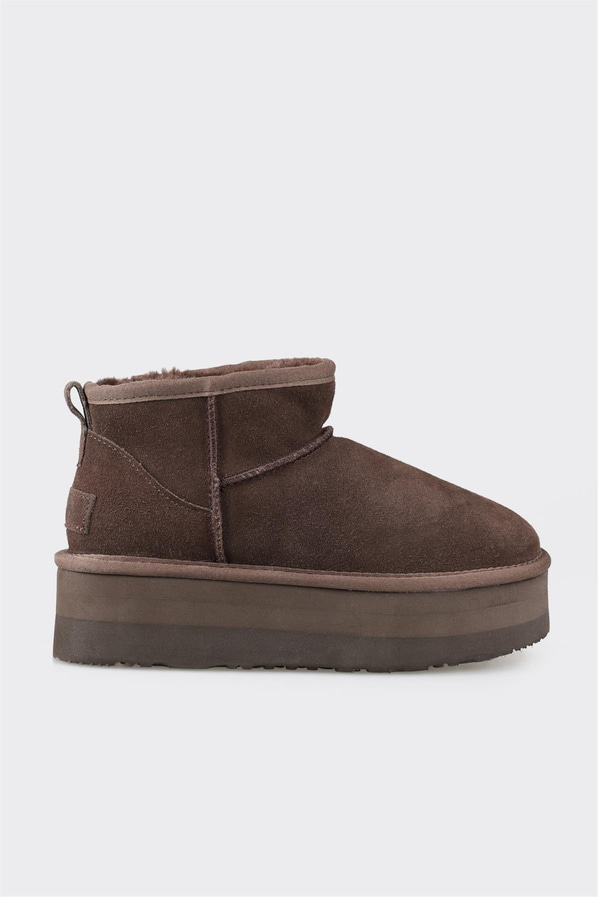 Kahve deri kadın bot, ofis stili için - Elle Shoes