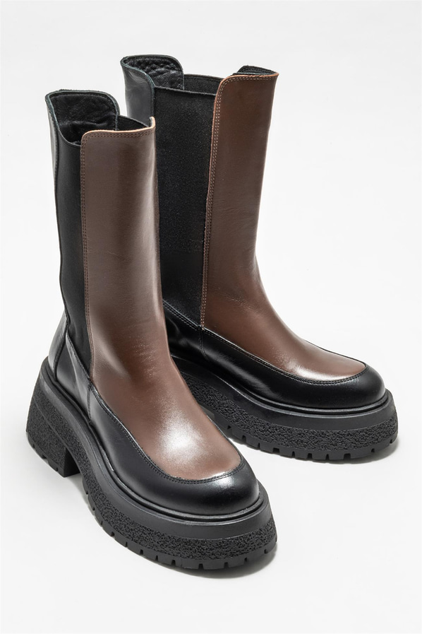 Kahve deri kadın bot, günlük kullanım için - Elle Shoes