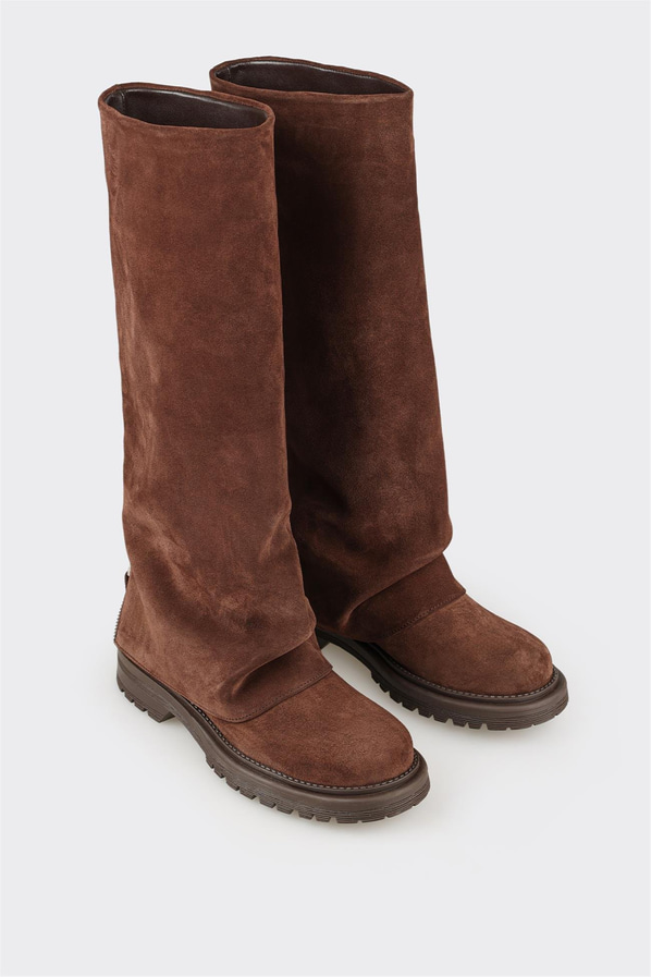 Kahve Deri Kadın Günlük Çizme