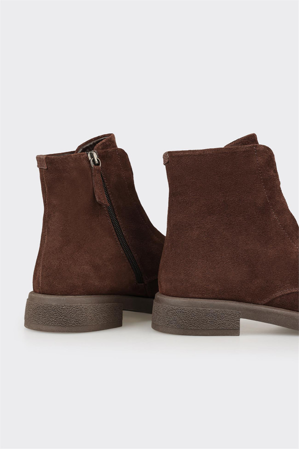 Kahve deri düz kadın bot, ofis stili için - Elle Shoes