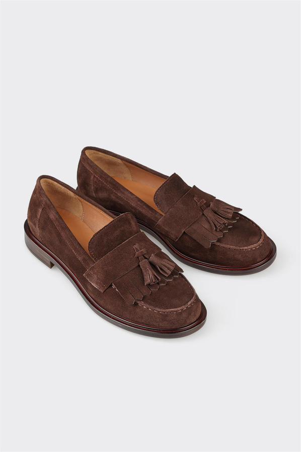 Kahve deri kadın loafer, günlük kullanım için - Elle Shoes