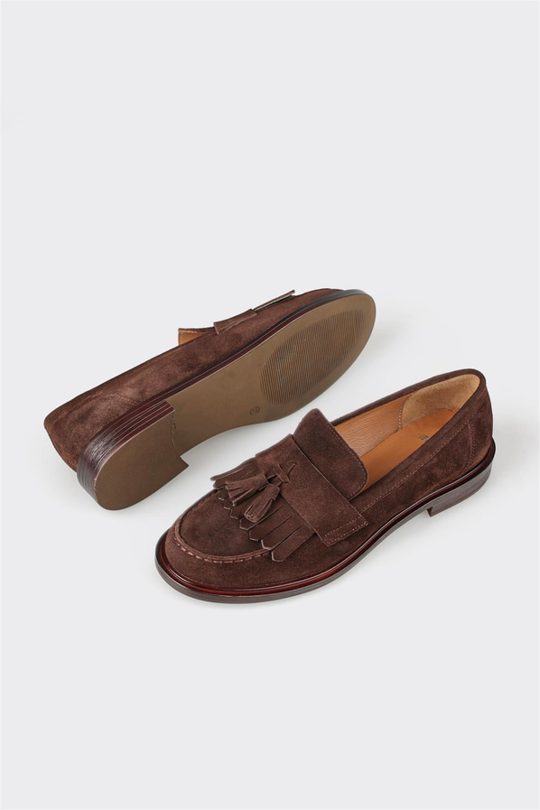 Kahve deri kadın loafer, günlük kullanım için - Elle Shoes