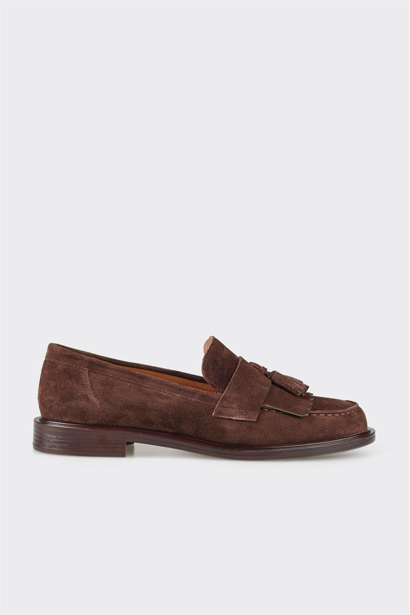 Kahve deri kadın loafer, günlük kullanım için - Elle Shoes