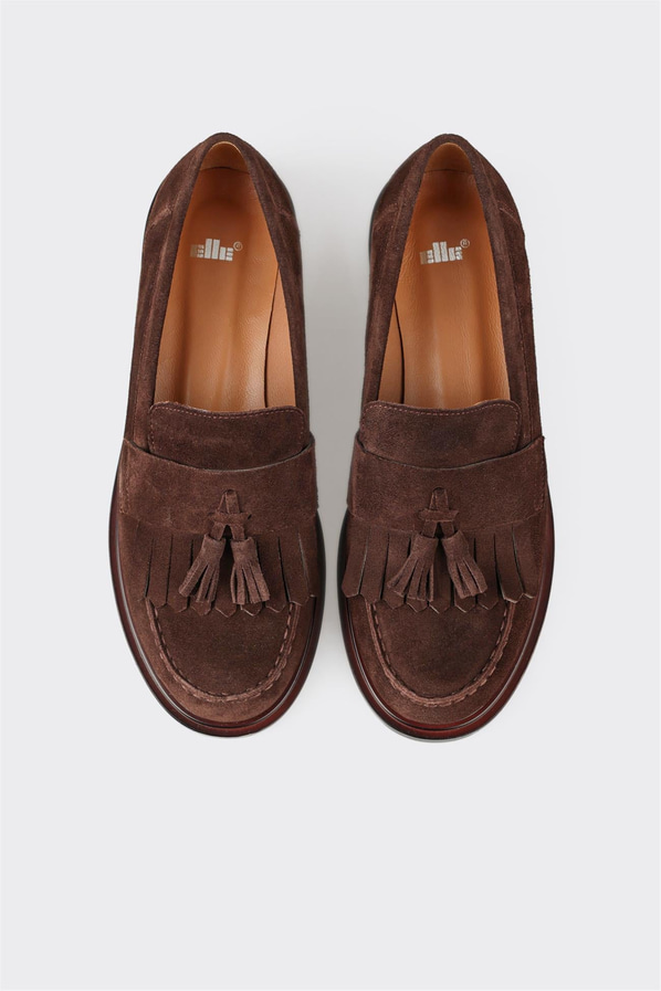 Kahve deri kadın loafer, günlük kullanım için - Elle Shoes