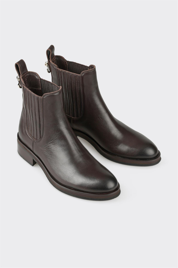 Kahve deri kadın bot, klasik stil için - Elle Shoes