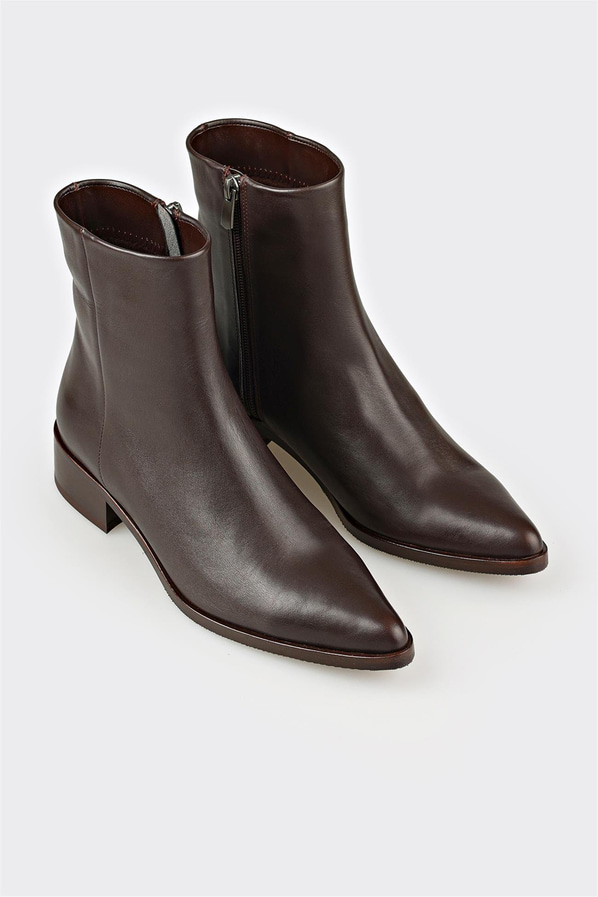 Kahve Deri Kadın Klasik Bot