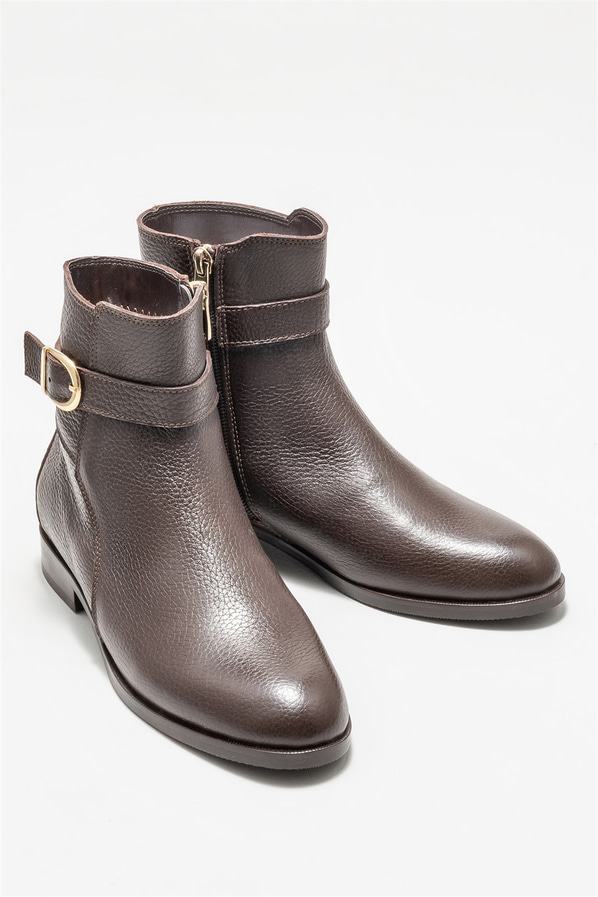 Kahve deri kadın bot, klasik stil için - Elle Shoes