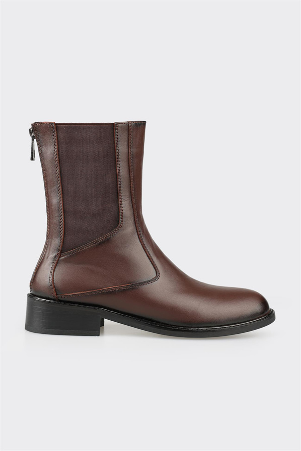 Kahve deri kadın bot, klasik stil için - Elle Shoes