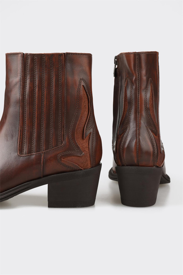 Kahve deri kadın bot, klasik stil için - Elle Shoes
