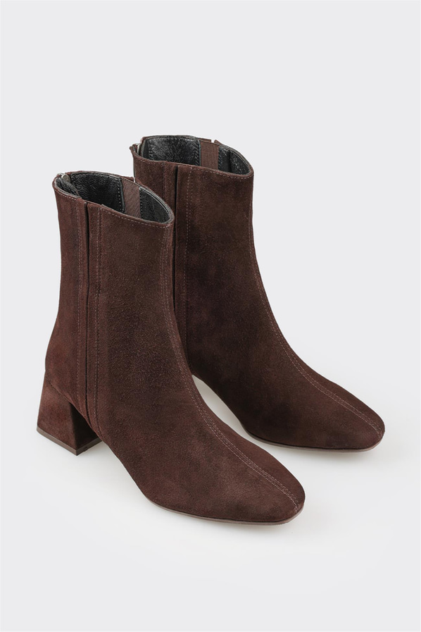 Kahve deri kadın bot, klasik stil için - Elle Shoes