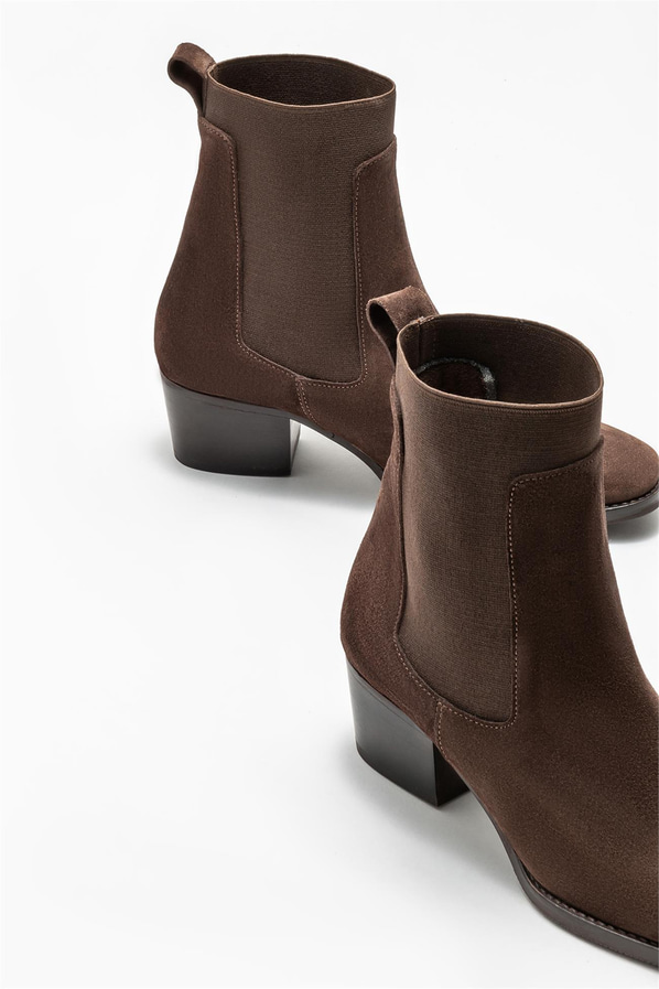 Kahve deri kadın bot, klasik stil için - Elle Shoes