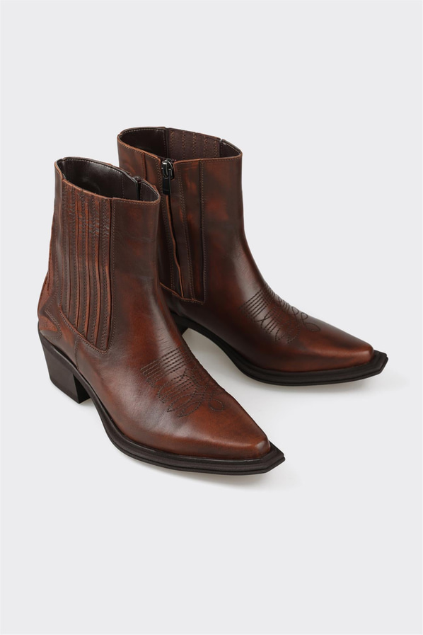 Kahve deri kadın bot, klasik stil için - Elle Shoes