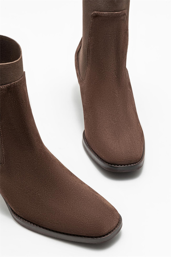 Kahve deri kadın bot, klasik stil için - Elle Shoes