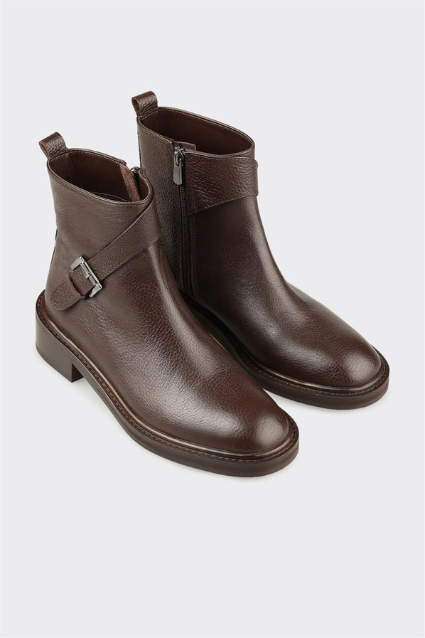 Kahve Deri Kadın Klasik Bot