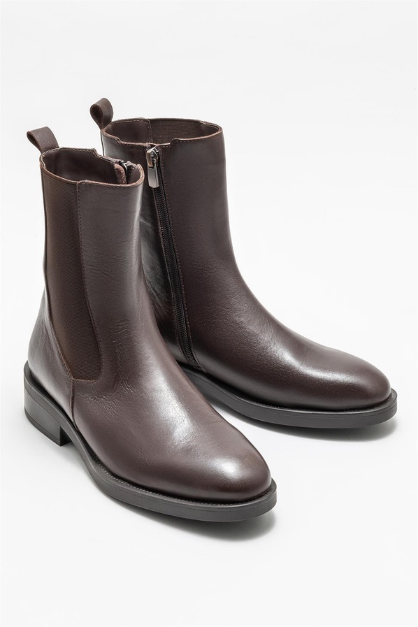 Kahve deri kadın chelsea bot, klasik stil için - Elle Shoes