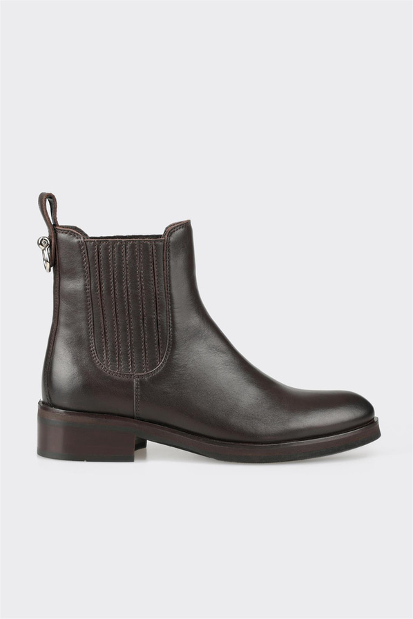 Kahve deri kadın bot, klasik stil için - Elle Shoes