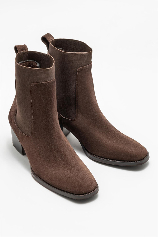 Kahve deri kadın bot, klasik stil için - Elle Shoes