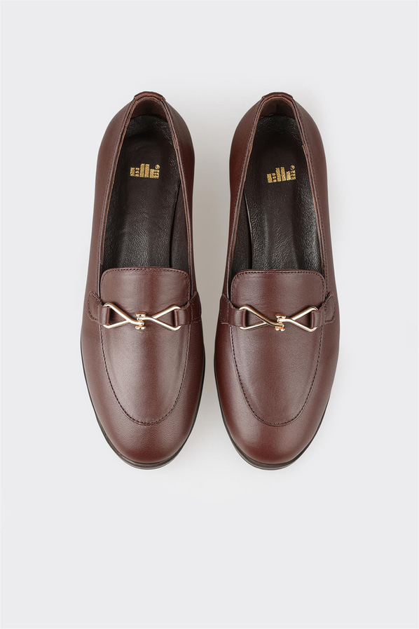 Kahve deri kadın loafer, ofis stili için - Elle Shoes