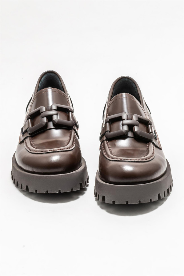 Kahve deri kadın loafer - Elle Shoes