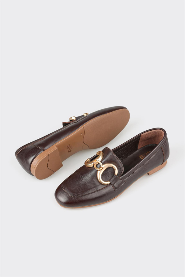 Kahve deri kadın loafer - Elle Shoes
