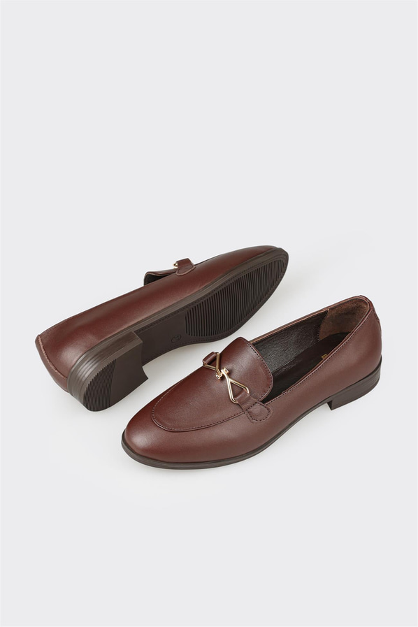 Kahve deri kadın loafer, ofis stili için - Elle Shoes