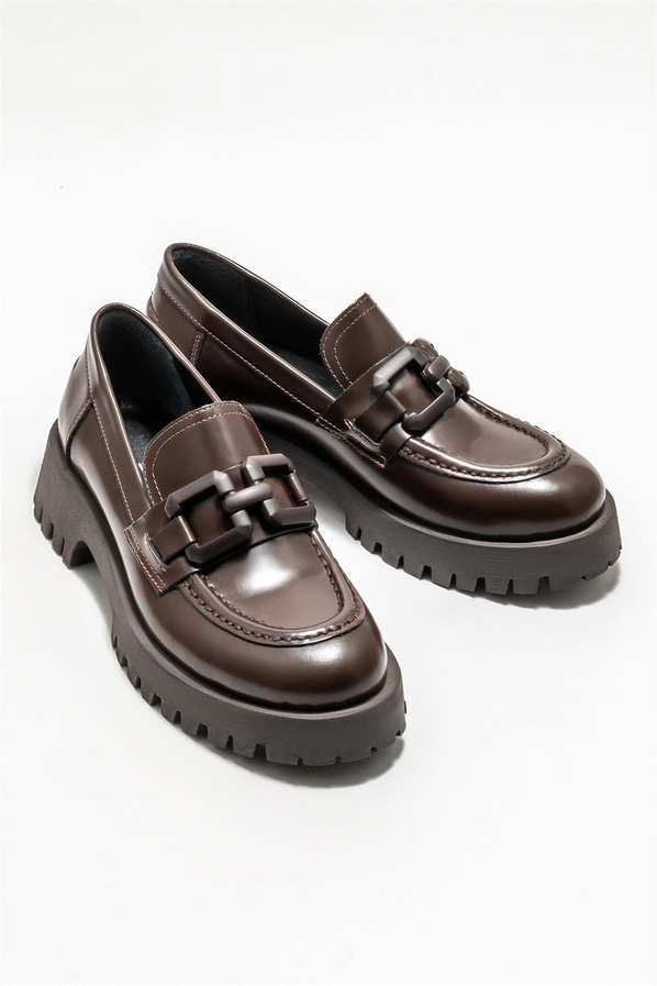 Kahve deri kadın loafer - Elle Shoes