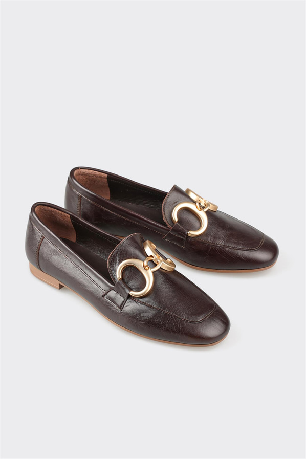 Kahve deri kadın loafer - Elle Shoes