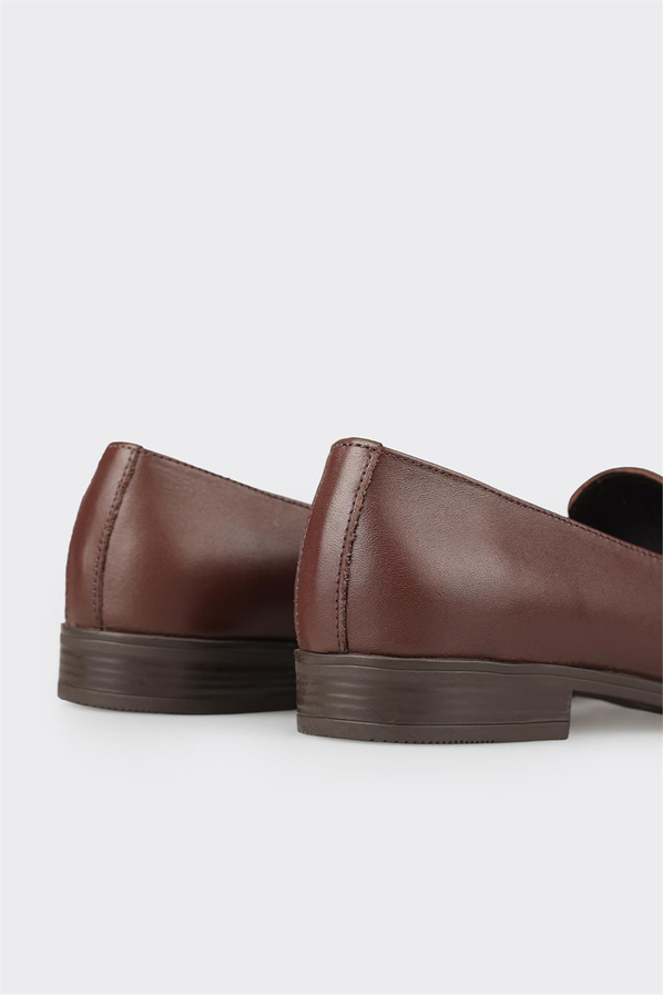 Kahve deri kadın loafer, ofis stili için - Elle Shoes