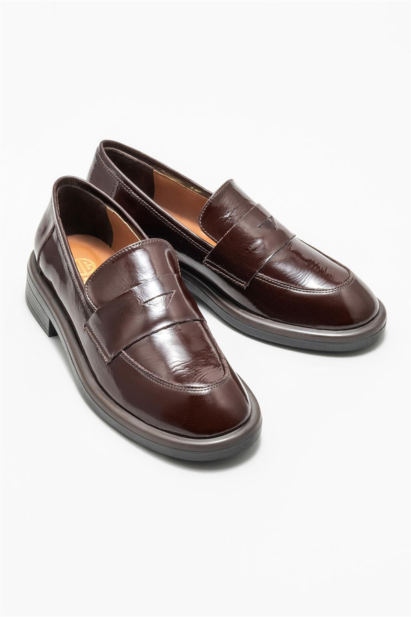 Kahve deri kadın loafer - Elle Shoes