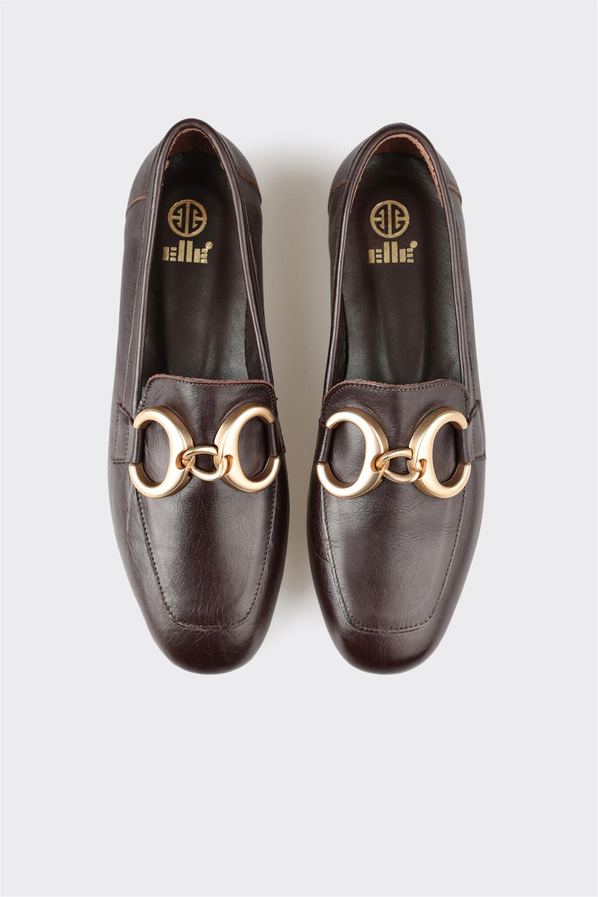 Kahve deri kadın loafer - Elle Shoes
