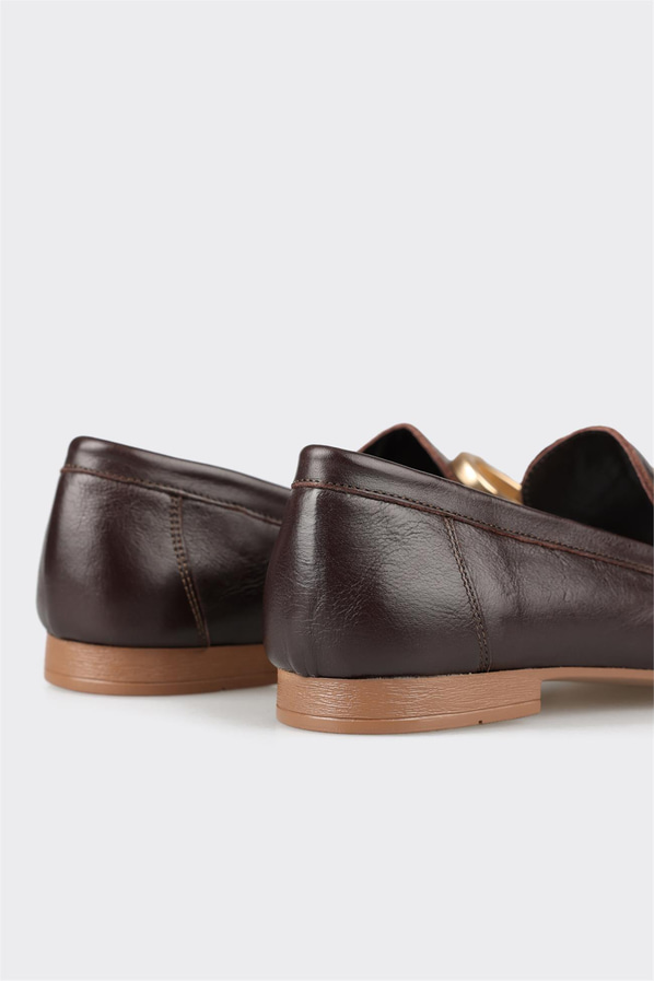 Kahve deri kadın loafer - Elle Shoes