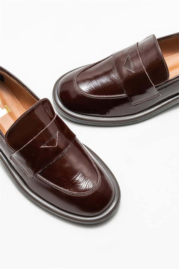 Kahve deri kadın loafer - Elle Shoes