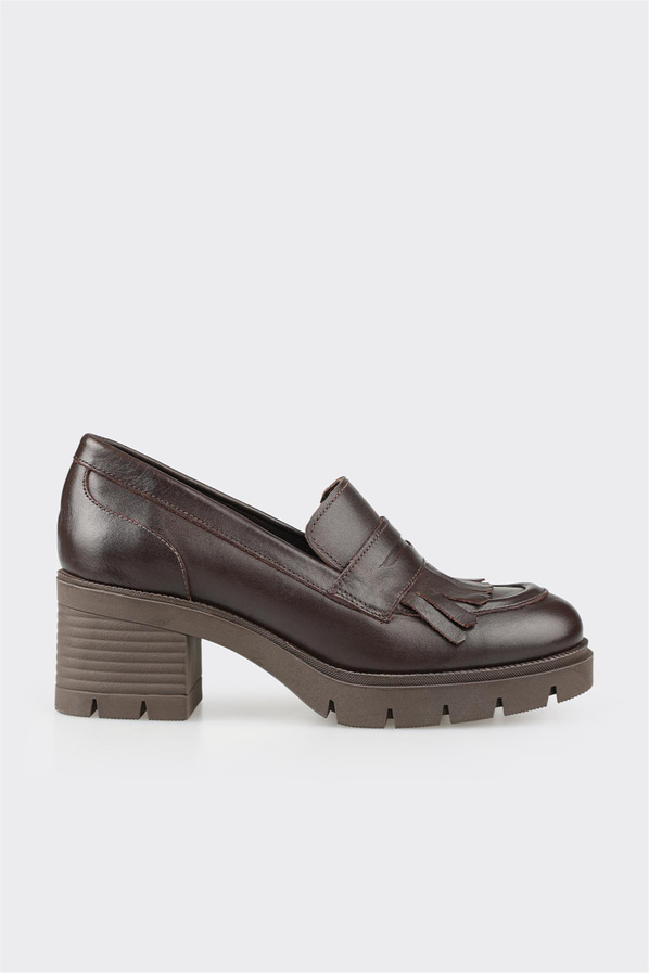 Kahve deri kadın topuklu ayakkabı - Elle Shoes