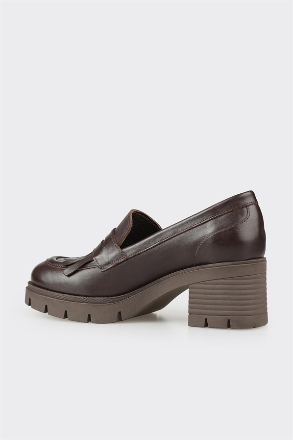 Kahve deri kadın topuklu ayakkabı - Elle Shoes