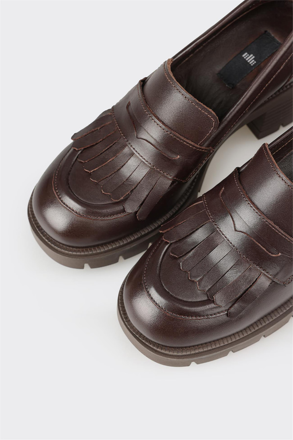 Kahve deri kadın topuklu ayakkabı - Elle Shoes