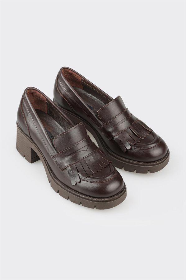 Kahve deri kadın topuklu ayakkabı - Elle Shoes