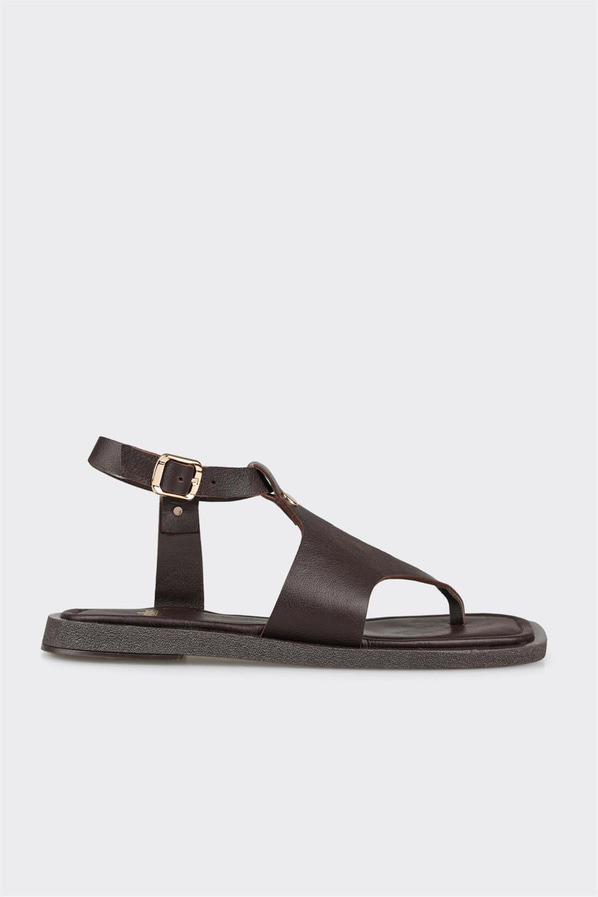 Kahve deri yumuşak dokulu kadın sandalet, rahat kullanım için - Elle Shoes