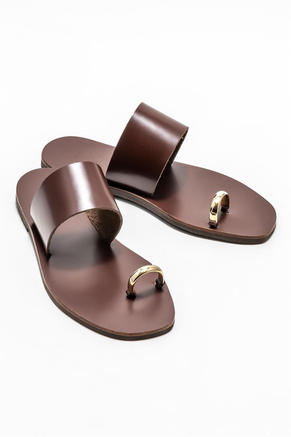 Kahve deri kadın terlik - Elle Shoes