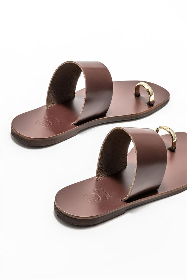 Kahve deri kadın terlik - Elle Shoes