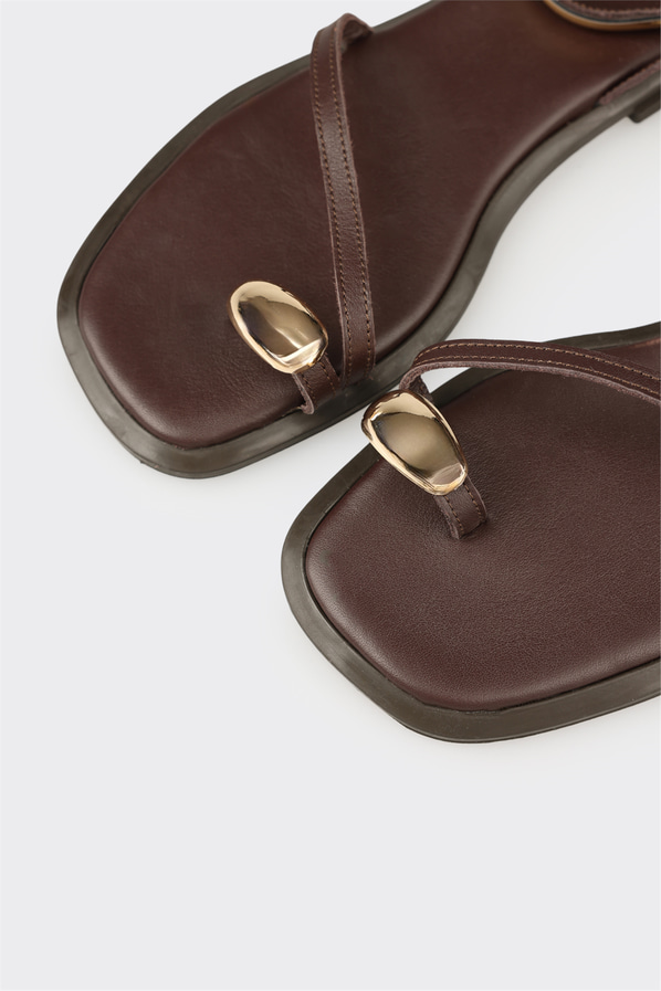 Kahve deri kadın düz sandalet - Elle Shoes